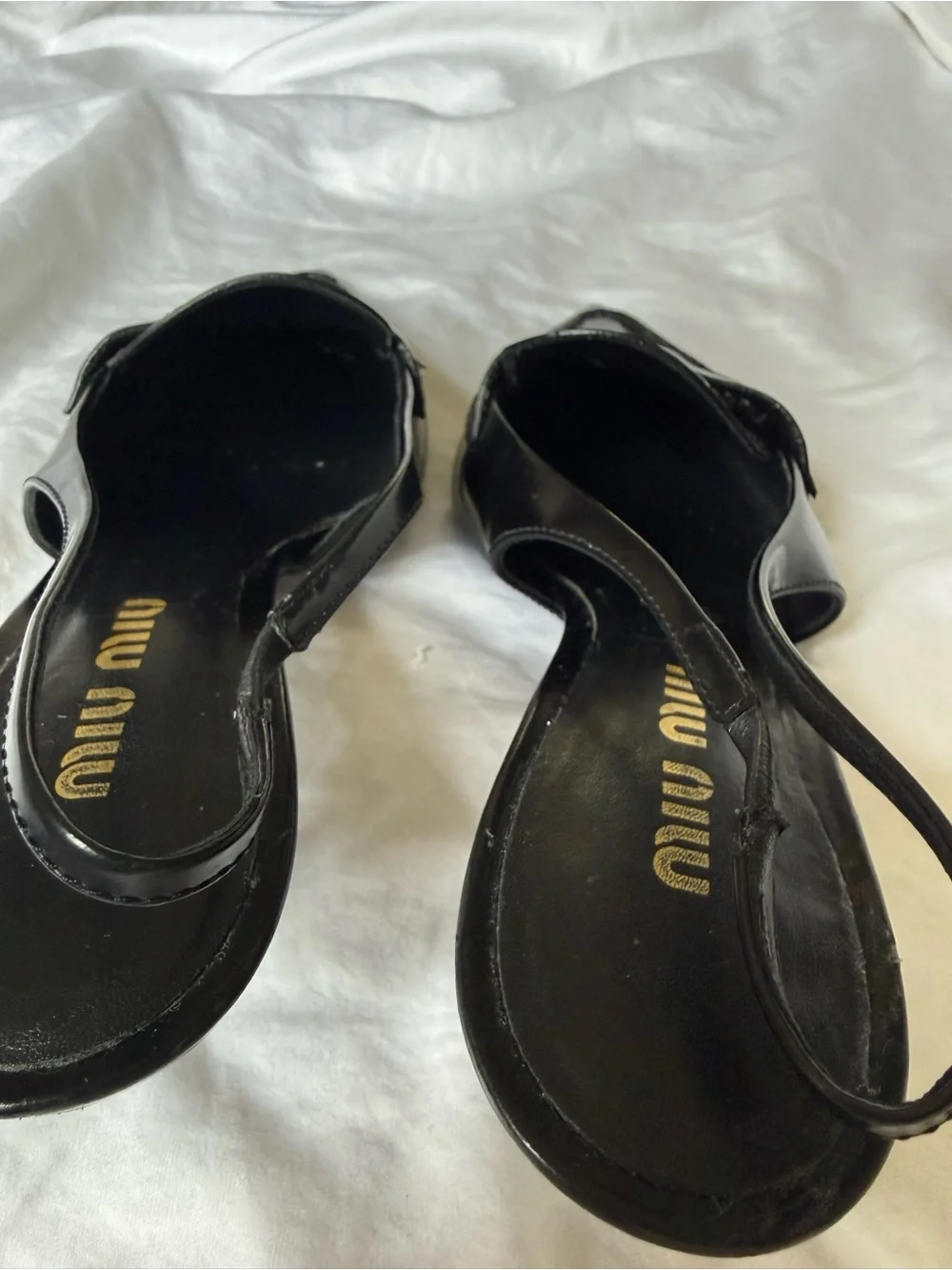 Miu Miu Black Pointed Leather Slingback Penny Loafer Pumps with Gold Penny 40